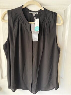 NWT- Daniel Rainn Black Sleeveless Pleated-Neck Top